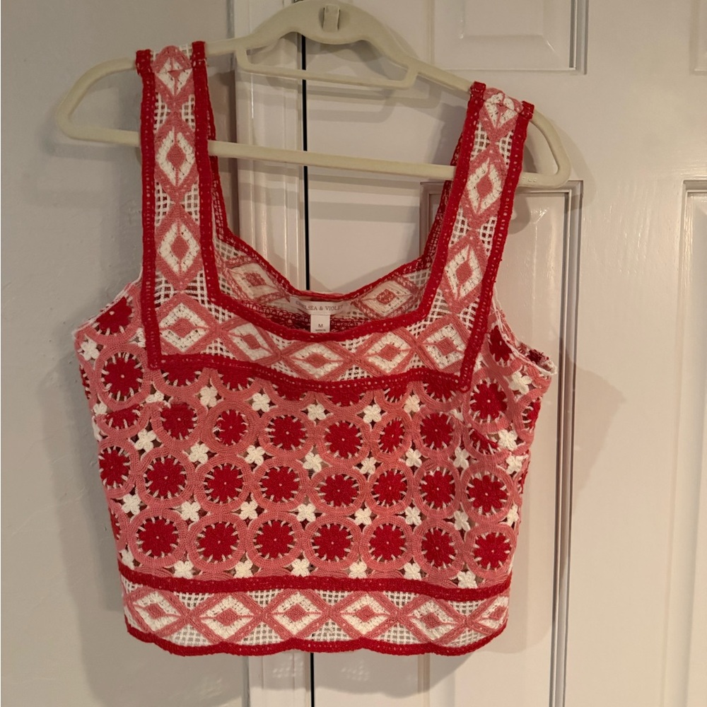 Chelsea & Violet pink and red crochet top